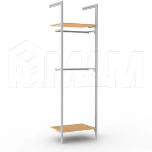 KALI, 1 секция, 2 L-образной стойки, для 2-х деревянных полок, для 2-х овальных штанг, серебро: KL23SET3GR