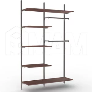 KALI, 2 секции, 3 прямых стойки, узкий профиль, для 5-ти деревянных полок, для 2-х овальных штанг, бронза: KL43SET2BR