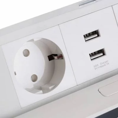 GTV: Удлинитель настольный SOFT 2 розетки AE-PBSUC2GS-10 (Schucko) 2xUSB, белый, с проводом 1,5 метра: AE-PBSUC2GS-10