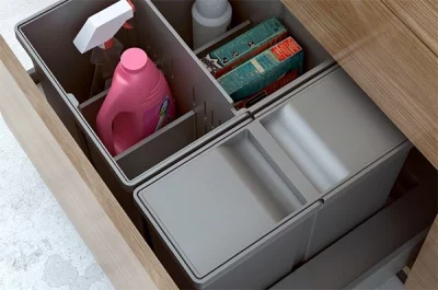 9XL Система хранения в базу 600, H.277мм (ведра: 1х11л, 1х26л с разделителем), отделка орион серый