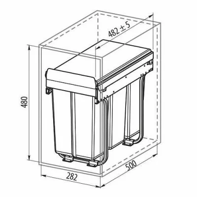 GTV: Сегрегатор для модуля 300мм (20L+10L) антрацит без крепления фасада, с доводчиком: PB-45-002010-60A