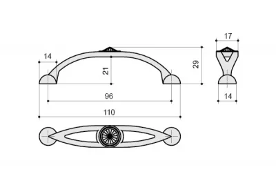 Ручка-скоба 96мм, отделка никель воронёный глянец + горный хрусталь