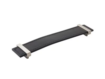 Ручка-скоба 160мм, черная кожа/шлифованный никель