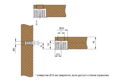 Стяжка эксцентриковая V20 для 16 мм ДСП, отделка коричневая (за 100 штук)