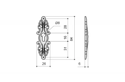 Накладка вертикальная под ключ, отделка старое серебро с блеском