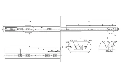 Комплект шариковых направляющих h.45, L=500мм полного выдвижения с доводчиком, отделка цинк Комплект шариковых направляющих h.45, L=500мм полного выдвижения с доводчиком, отделка цинк