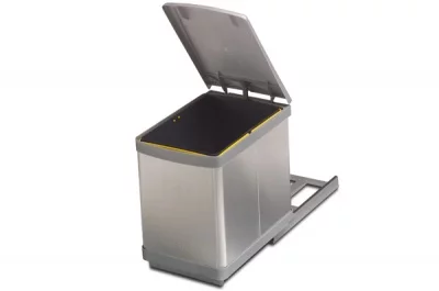 Ведро для мусора (16л) выдвижное, пластик серый металлик + алюминий