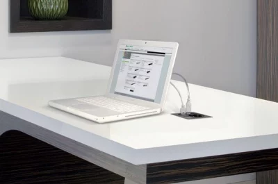 Встраиваемый блок Point (1 розетка 220В, 1xUSB, 1xRJ45), отделка хром матовый/чёрная