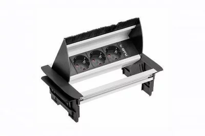 GTV: Удлинитель настольный, 3 розетки SCHUKO, кабель с вилкой цвет инокс,без нижнего корпуса, со щеткой AE-PBC3GS-53BKS