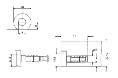 Полкодержатель врезной d.20мм, для ДСП 30-40мм, цвет чёрный