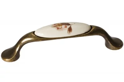 Ручка-скоба 96мм, отделка бронза старая + керамика