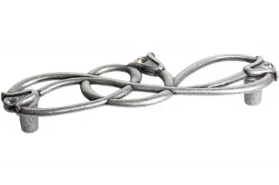 Ручка-скоба 128мм, отделка старое серебро с блеском + горный хрусталь