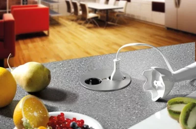 Встраиваемый блок TWIST 2S (2 розетки Schuko, 220В), отделка сталь нержавеющая/чёрный