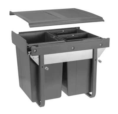 GTV: ВЕДРО ДЛЯ МУСОРА БЕЗ КРЕПЛЕНИЯ ФАСАДА=450мм, НАПР. С ДОВОДЧИКОМ - ВЫСОКИЙ 20+2x10л, 490x395x415 АНТ: PB-45-0202X10-60A