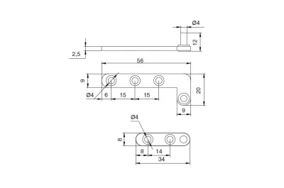 Петля декоративная торцевая левая, отделка бронза античная