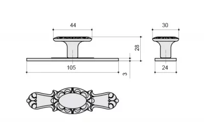 Ручка-кнопка с накладкой, отделка бронза античная