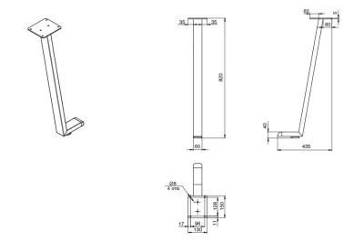 Опора для стола Монреаль, h.820, отделка черный бархат (матовый)