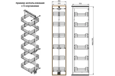 Рама для выдвижной колонны в базу 450, Н=1835/2185, отделка серый