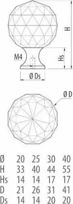 GTV: Ручка-кнопка CRYSTAL PALACE A 30мм, хром/черное стекло GZ-CRPA30-A1