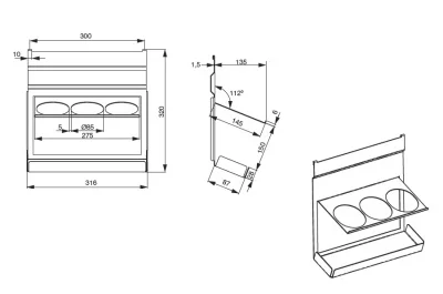 Полка-держатель для 3-х бутылок, 316х137х320мм, отделка черный бархат (матовый)
