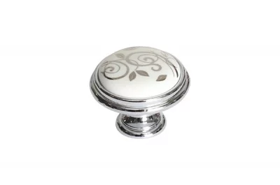 Ручка-кнопка, отделка хром глянец + керамика