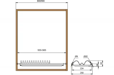 Сушка 1-уровневая в базу 600, сталь нержавеющая