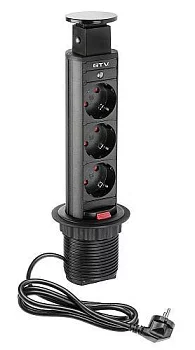 GTV: Удлинитель для офиса 60мм- Разъем расширения рабочего стола Schucko х 3, черный AE-BPW3S60-20
