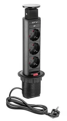 GTV: Удлинитель для офиса 60мм- Разъем расширения рабочего стола Schucko х 3, черный AE-BPW3S60-20
