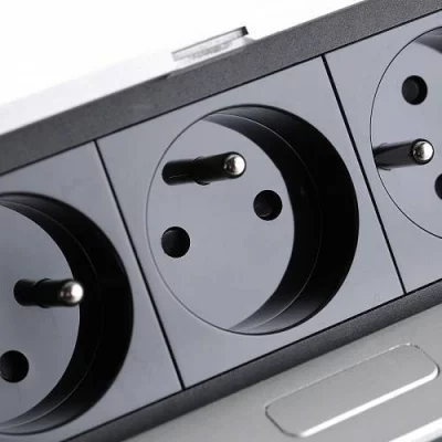 GTV: Удлинитель настольный SOFT 3 розетки AE-PBSC3GU-53 (French), серый, с проводом 1,5 метра: AE-PBSC3GU-53