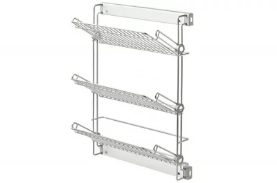 Выдвижная полка для обуви трёхуровневая правая, с направляющими полного выдвижения с доводчиком, отделка алюминий + серая