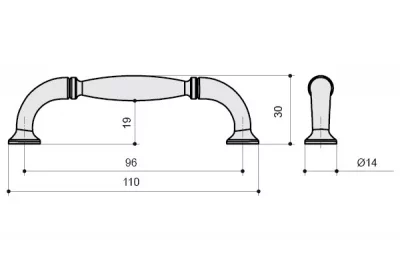 Ручка-скоба 96мм, отделка золото глянец + белая эмаль