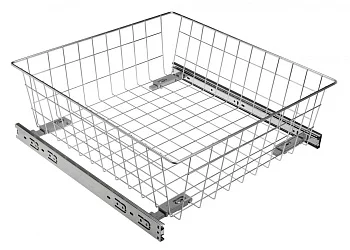 GTV: Корзина для белья 600мм, роликовая направляющая, H=100мм, эффект хрома KO-SRPR100-60-OC