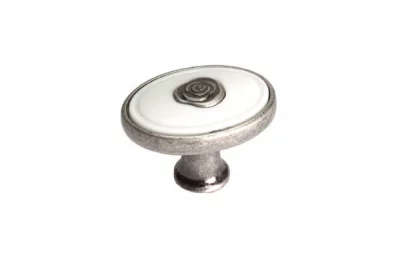 Ручка-кнопка, отделка серебро старое + вставка