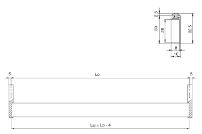 Linear Штанга для одежды 10х30 c демпфером, L=2000мм, отделка серый металл