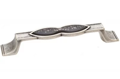 Ручка-скоба 128мм, отделка серебро старое + керамика