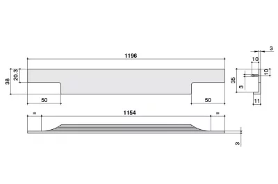 Ручка врезная 1196мм, отделка бронза темная