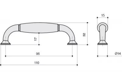 Ручка-скоба 96мм, отделка бронза античная + керамика
