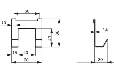Крючок двойной 70мм, отделка черный бархат (матовый)