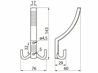GTV: Мебельный крючок K-23 A0, алюминий WZ-A0-K23-05