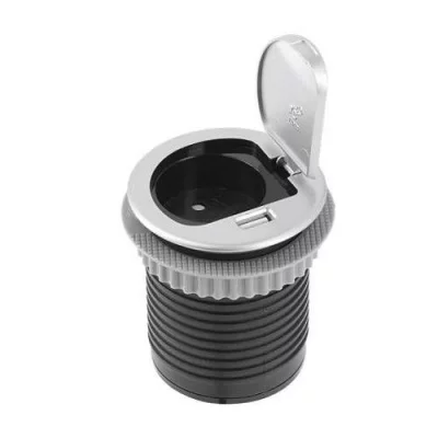 GTV: Удлинитель круглый врезной 1 розетка CHARGER MINI (Schucko), 60 мм, 1xUSB 2,4A, провод 1,9м, алюмини: AE-BPW1S1UCH-53