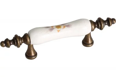 Ручка-скоба 64мм, отделка бронза античная + керамика &quot;коричневый цветок&quot;