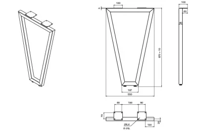 Опора для стола V-образная Лиссабон-Т l.550, h.870, отделка сталь нержавеющая