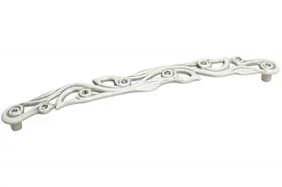 Ручка-скоба 224мм, отделка серебро винтаж + горный хрусталь