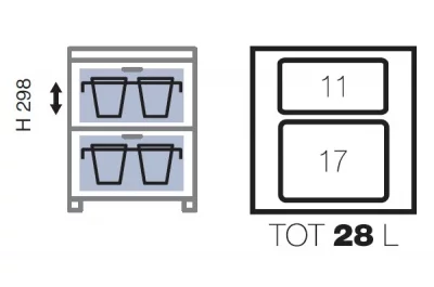 Система хранения выкатная, в базу 450/16, H298 (2 ведра), отделка пластик серый