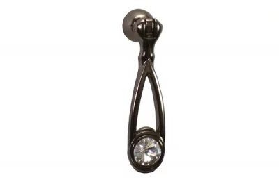 Ручка-серьга, отделка никель глянец воронёный + горный хрусталь