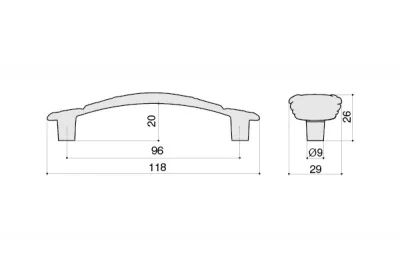 Ручка-скоба 96мм, отделка серебро винтаж + горный хрусталь