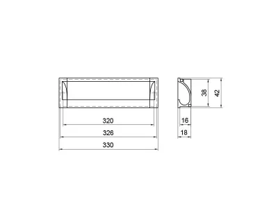 Врезная ручка 320мм, алюминий/серебро