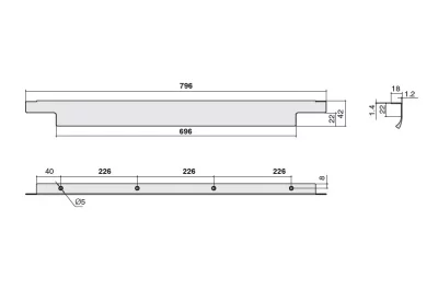 Ручка накладная 796мм (226/226/226), отделка сталь шлифованная