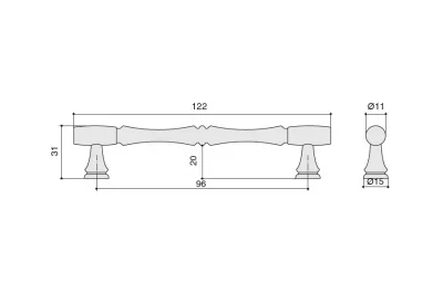 Ручка-скоба 96мм, отделка старое серебро с блеском: WMN.766X.096.M00E8
