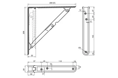 Менсолодержатель складной, L=200мм, отделка коричневый